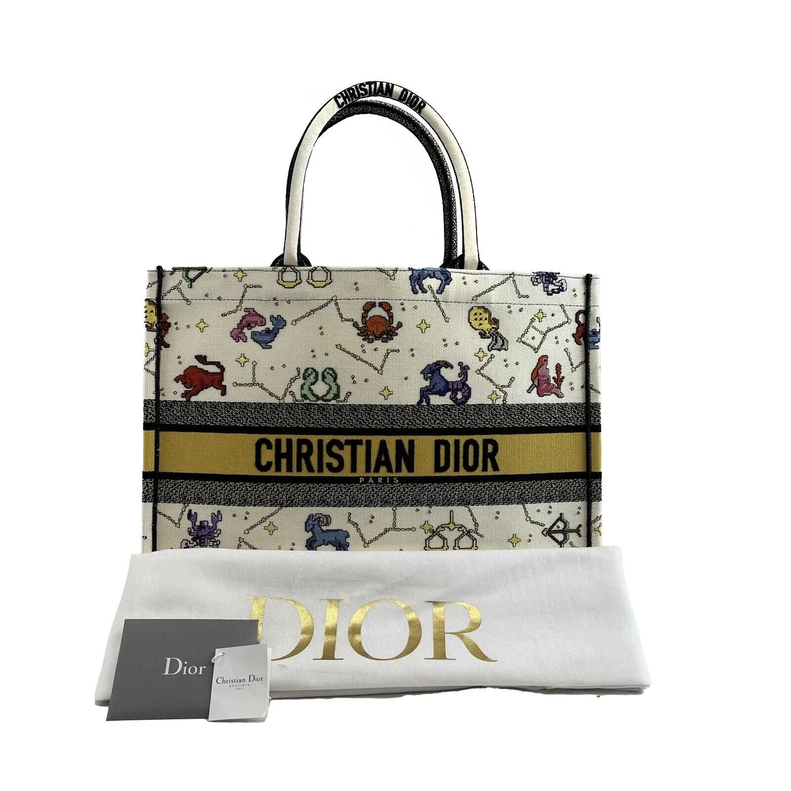 Christian Dior - NEW 2022 Large Pixel Zodiac Embroidered Canvas Book Tote