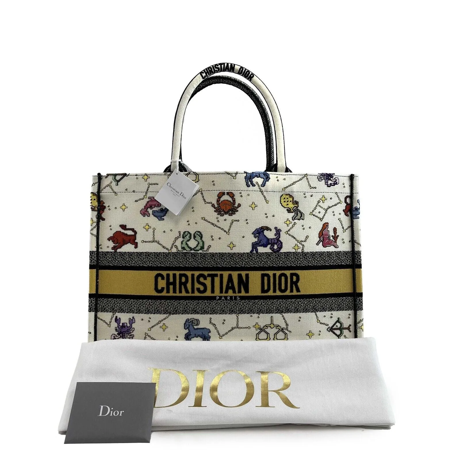 Christian Dior - NEW 2022 Large Pixel Zodiac Embroidered Canvas Book Tote