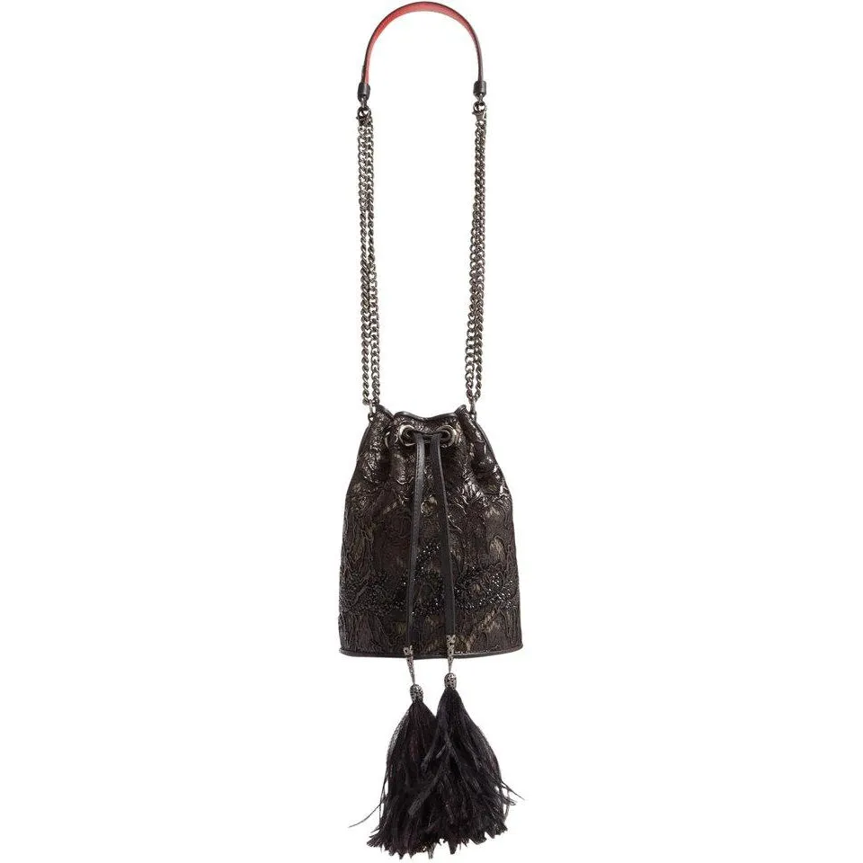 Christian Louboutin Bucket Marie Jane Lace Black Leather Shoulder Bag