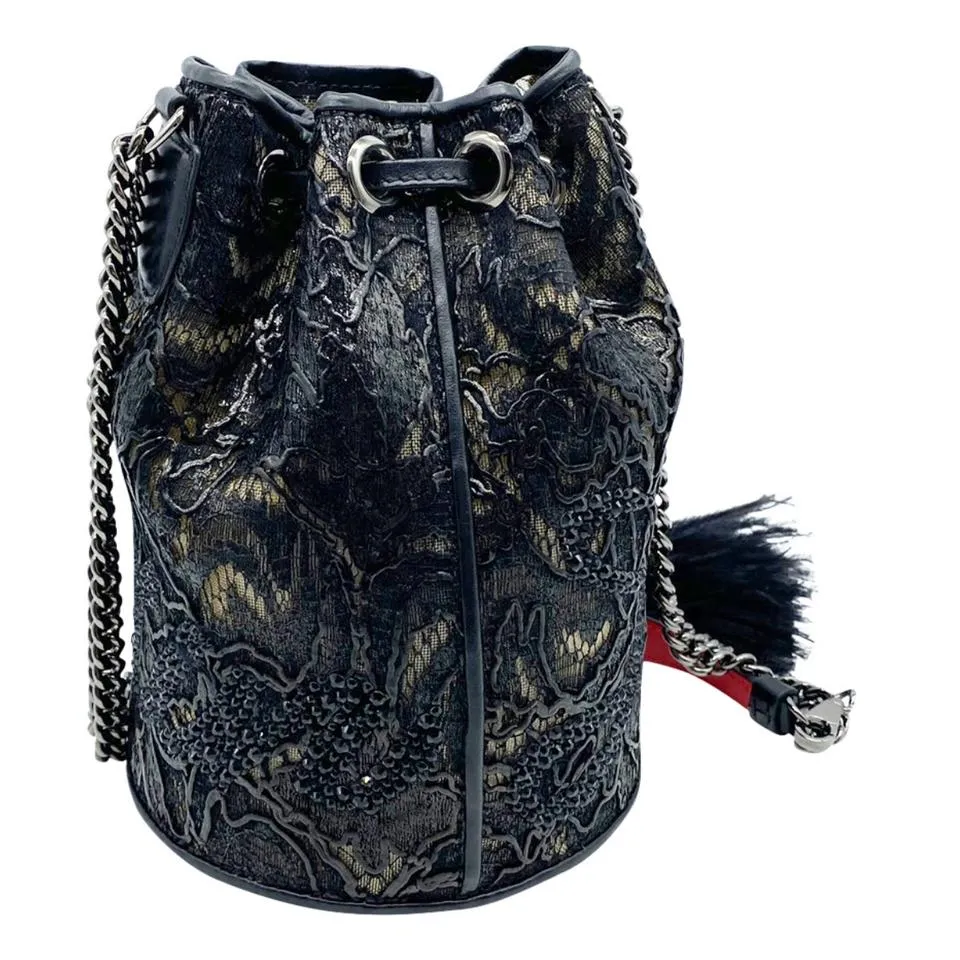 Christian Louboutin Bucket Marie Jane Lace Black Leather Shoulder Bag