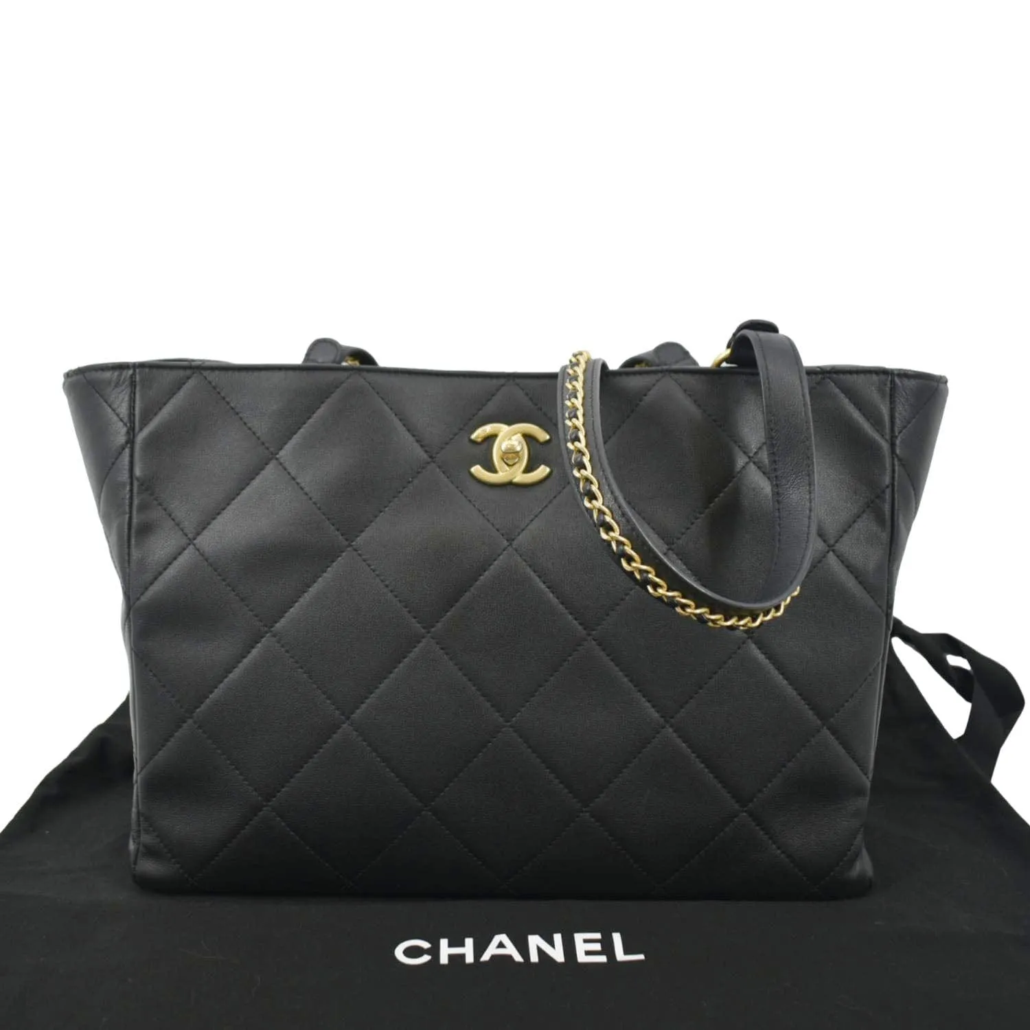 CL Shopping Quilted Leather Tote Bag Black