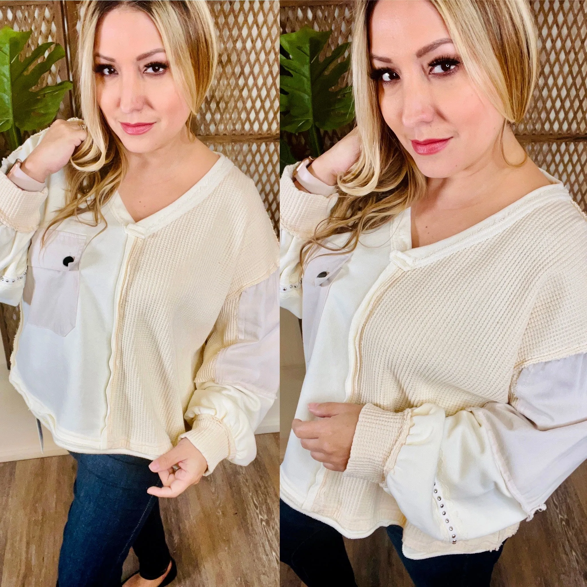 Cream Sleeve Detail Top