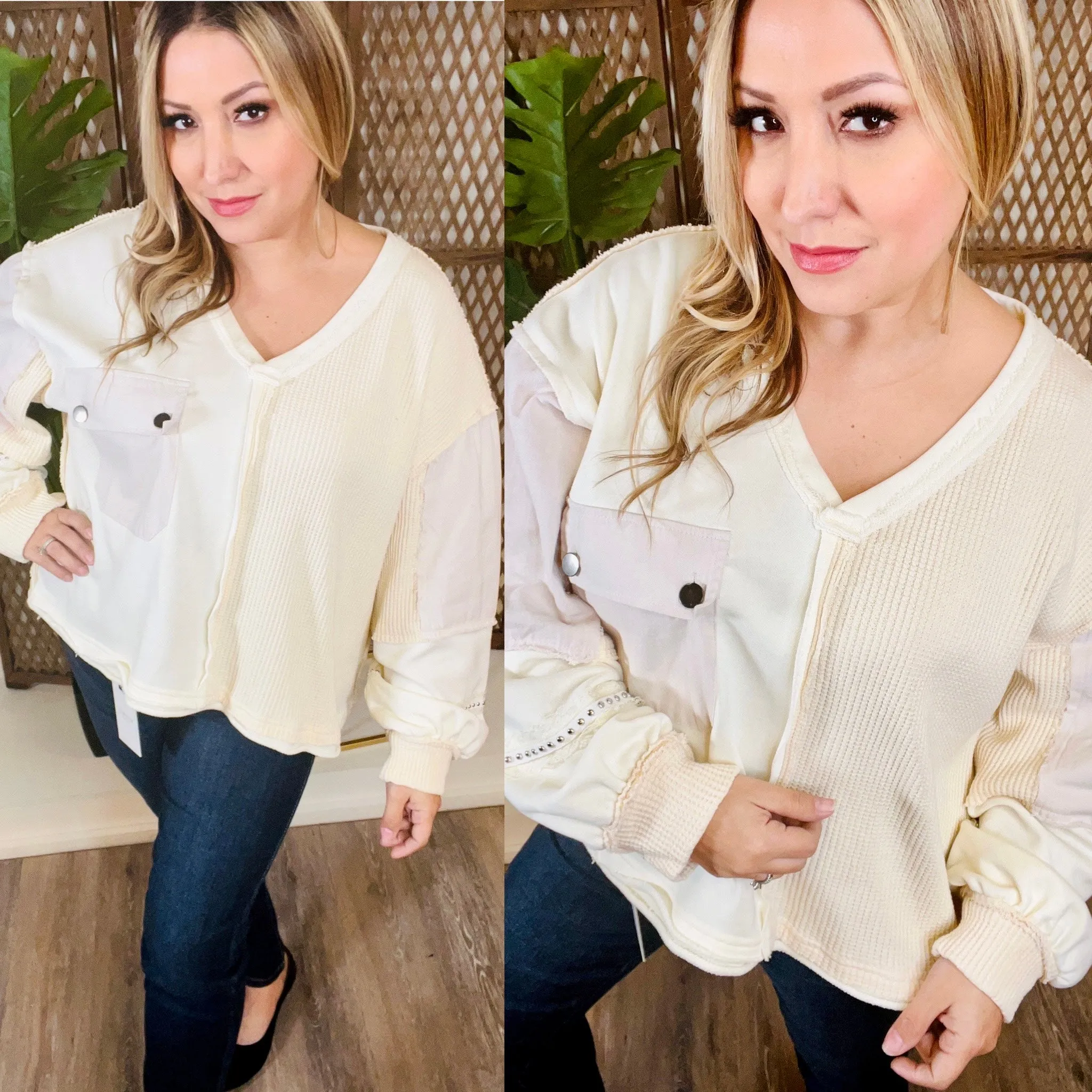 Cream Sleeve Detail Top