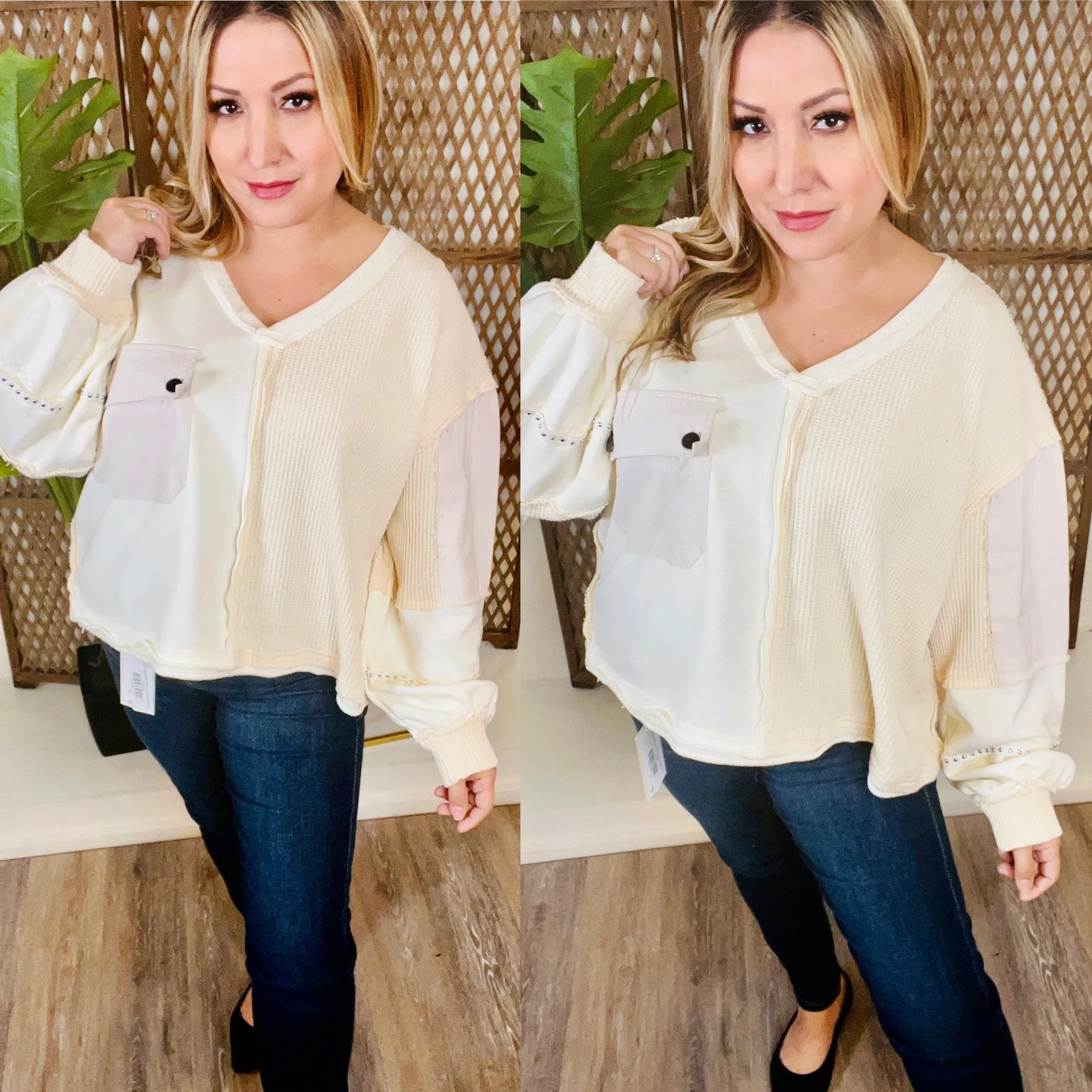 Cream Sleeve Detail Top