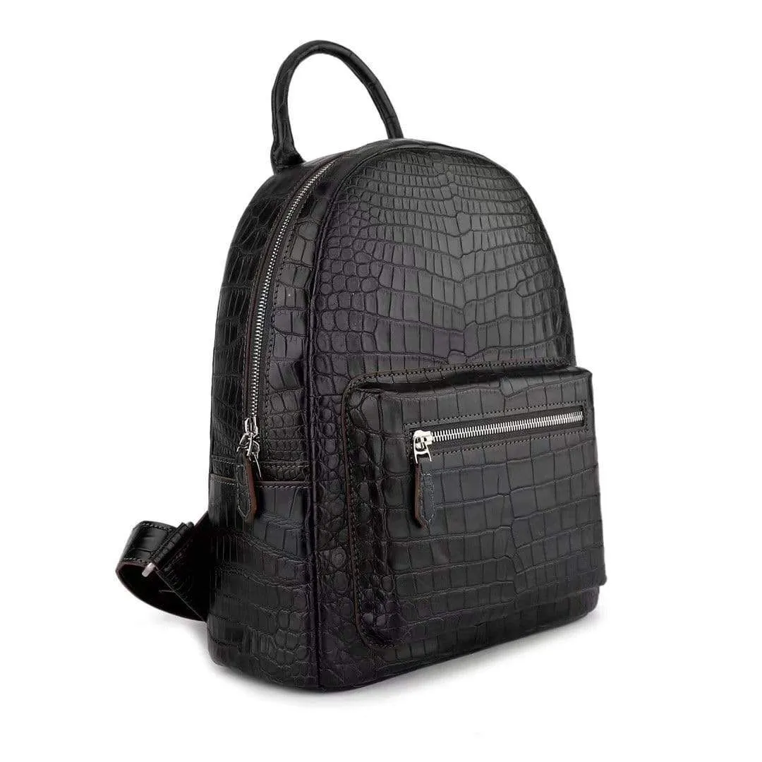 Crocodile Leather Backpack Black  For Women