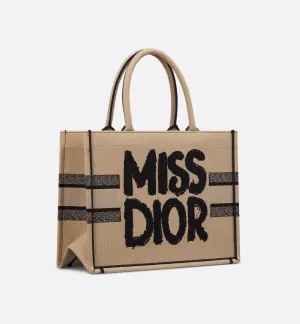 Dior-Inspired Book Tote with Miss Dior Graffiti (Brown)