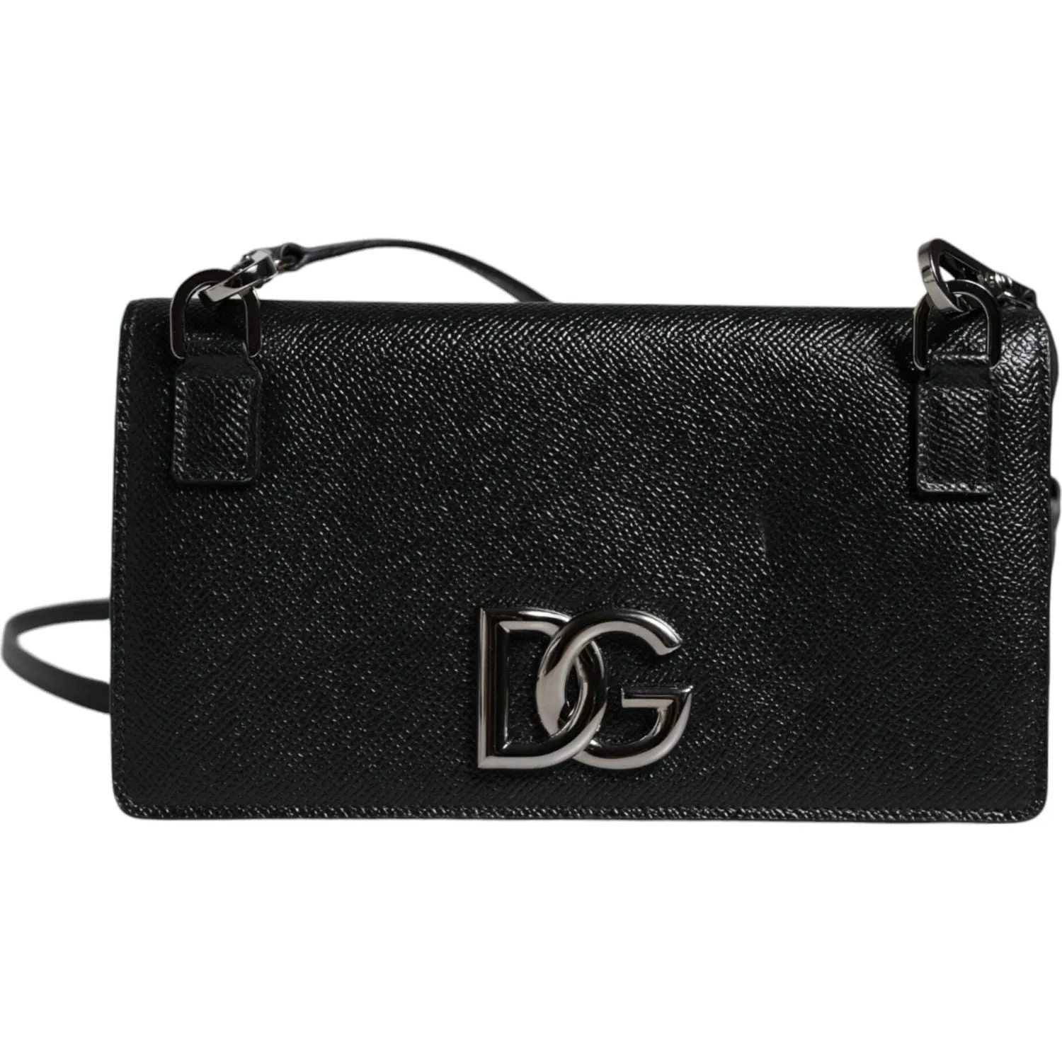 Dolce & Gabbana Black Leather Crystal Shoulder Crossbody Clutch Bag