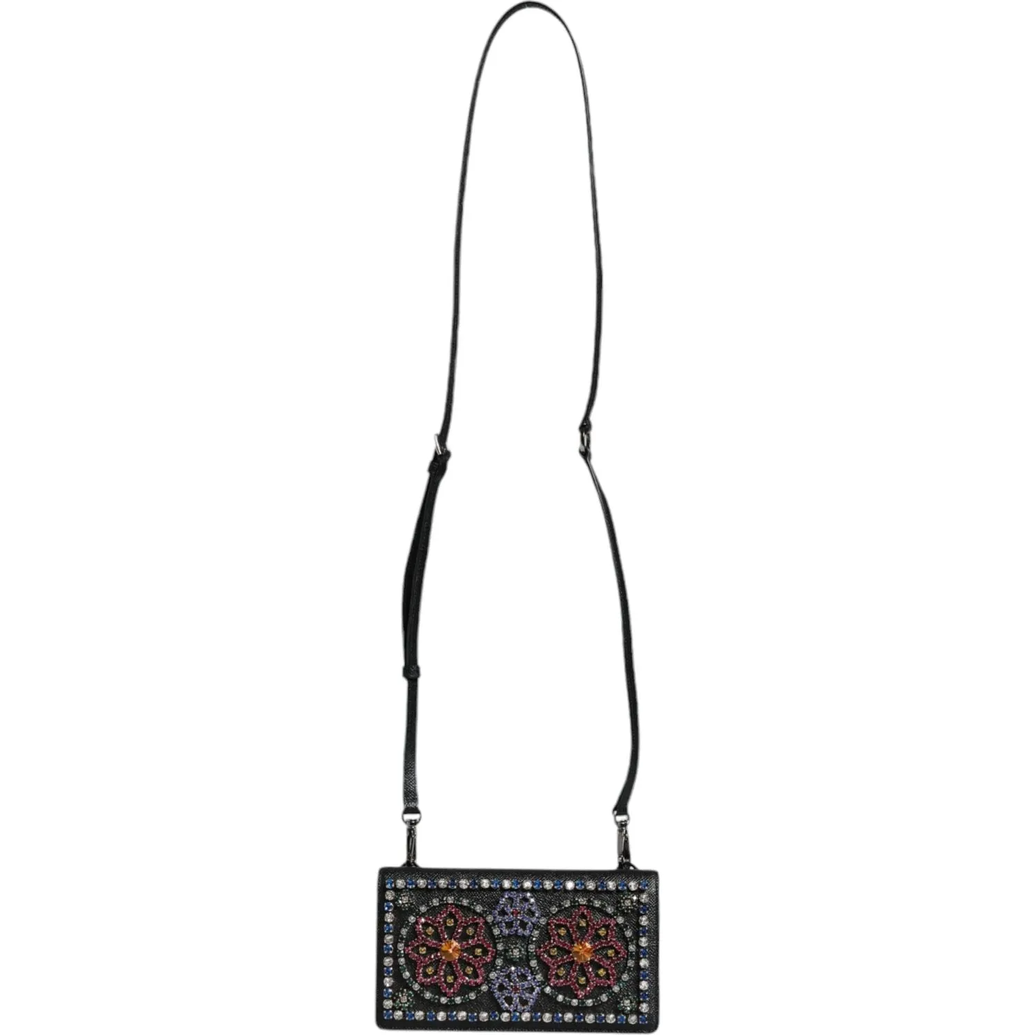 Dolce & Gabbana Black Leather Crystal Shoulder Crossbody Clutch Bag