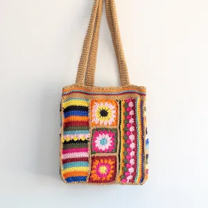 Elena Handbags Handmade Crochet Granny Square Patchwork Shoulder Bag