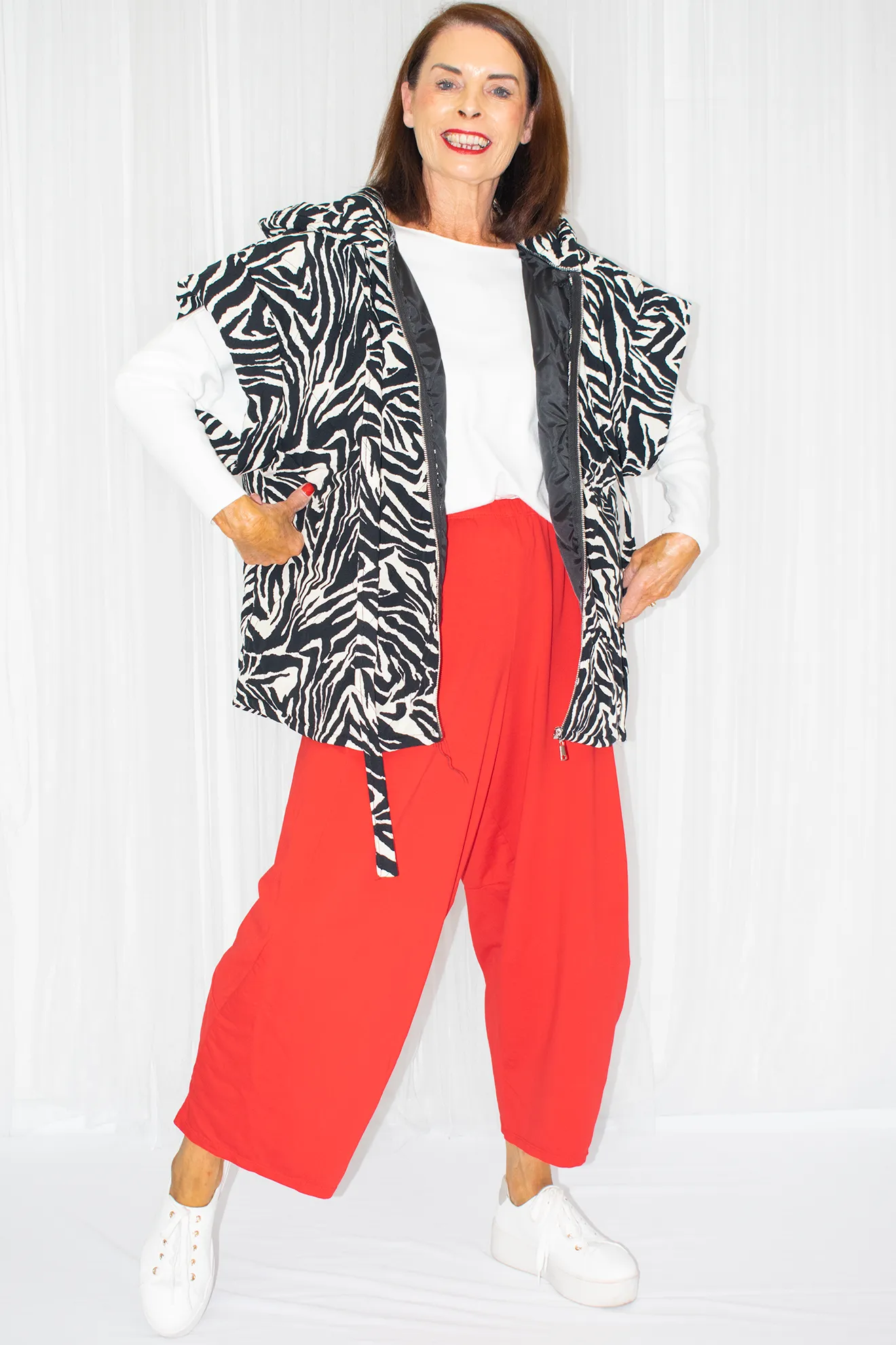 'Emily With Love' Capped Sleeve Quilted Gilet in Zebra