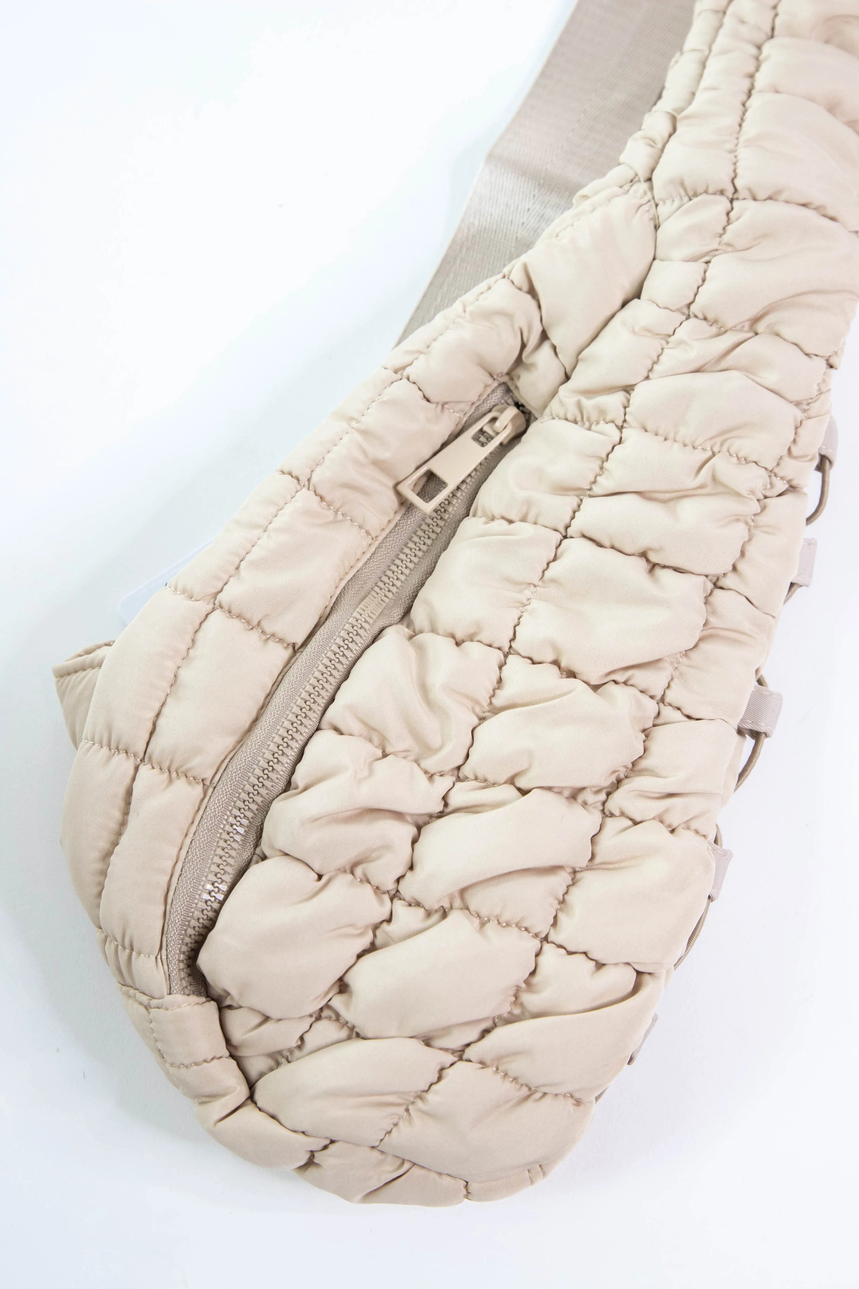 Eryn Nylon Quilted Belt Bag, Khaki