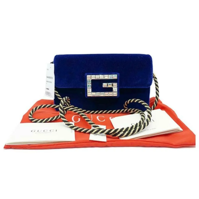 Gucci Shoulder Broadway Small with Square G Blue Velvet Cross Body Bag