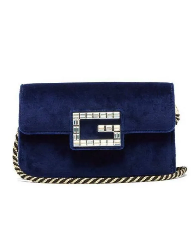 Gucci Shoulder Broadway Small with Square G Blue Velvet Cross Body Bag