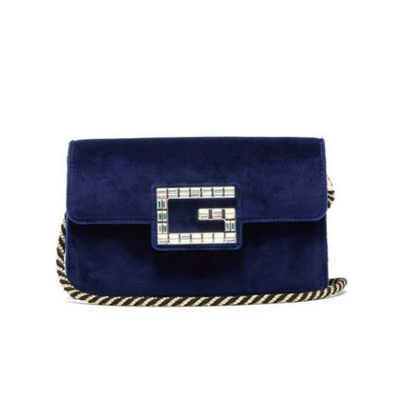 Gucci Shoulder Broadway Small with Square G Blue Velvet Cross Body Bag