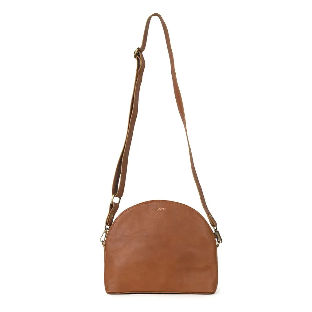 Half-Moon Leather Crossbody Bag - Camel