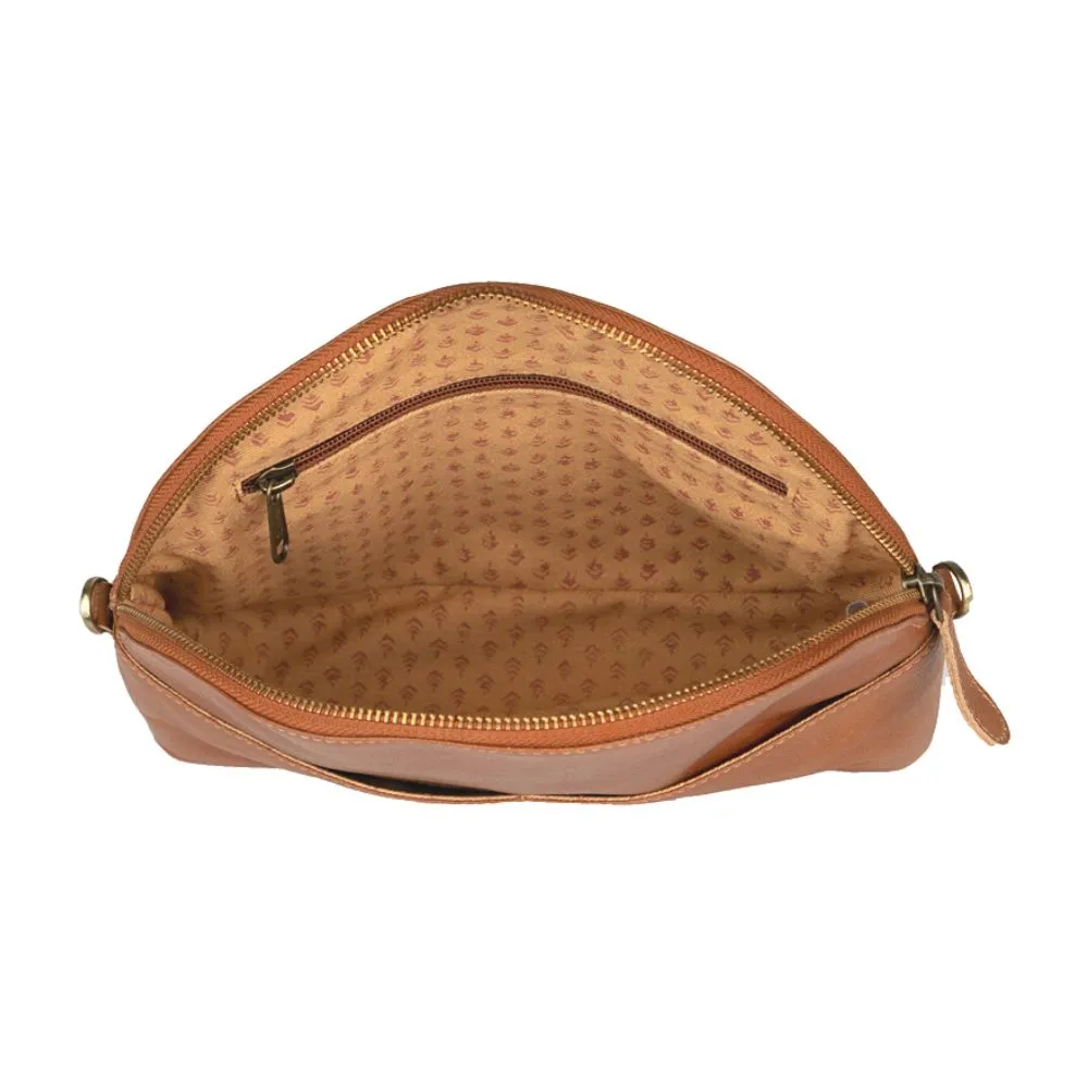 Half-Moon Leather Crossbody Bag - Camel