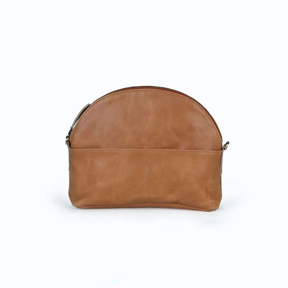 Half-Moon Leather Crossbody Bag - Camel