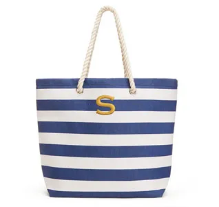 Large Stripe Cabana Bridesmaid Tote Bag - Navy