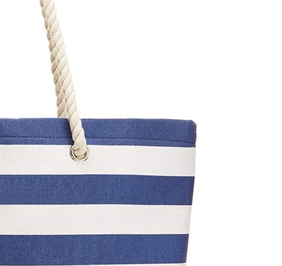 Large Stripe Cabana Bridesmaid Tote Bag - Navy