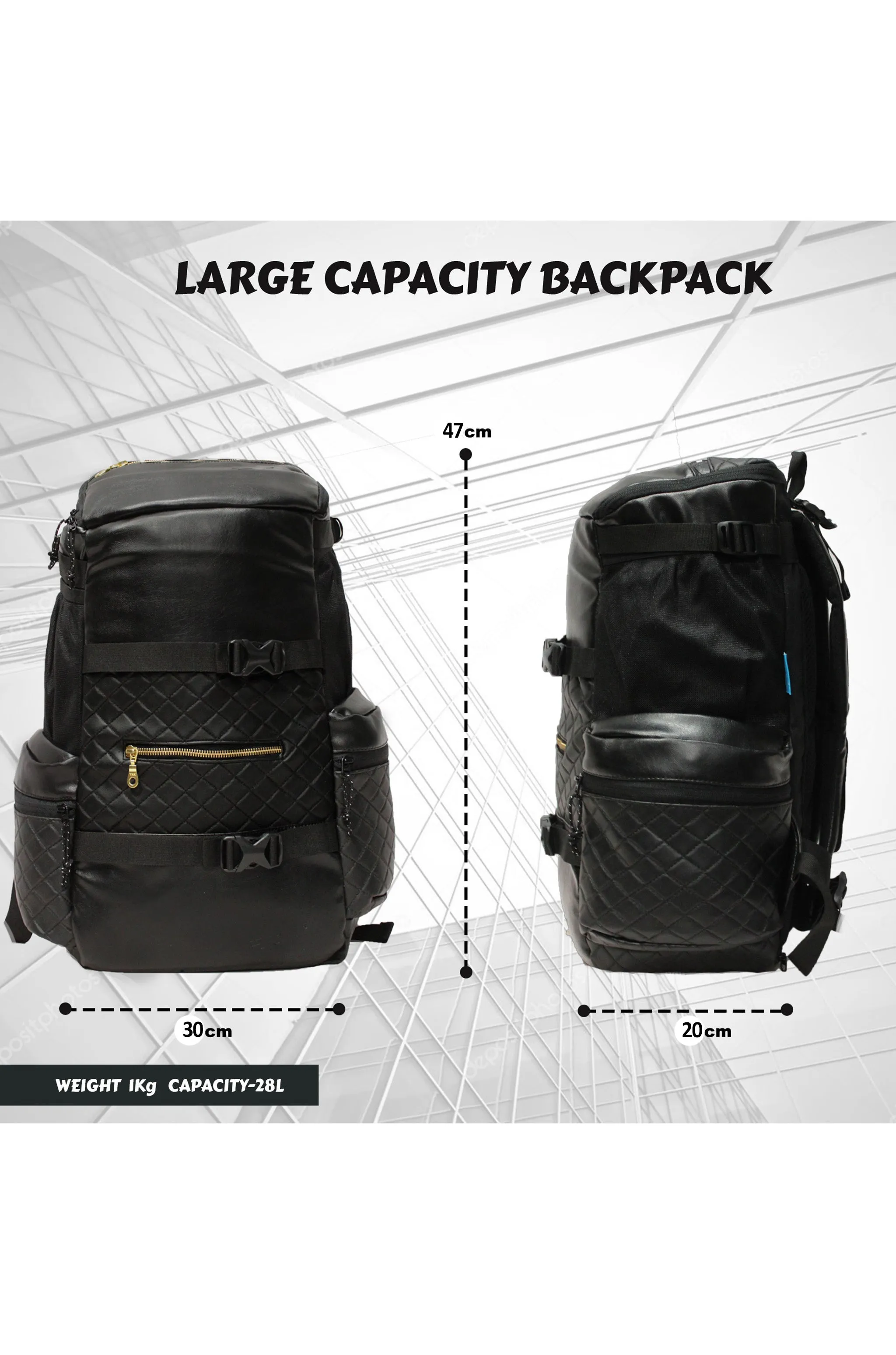 Larkin 28L Durable Black Backpack with Waterproof Rain Cover