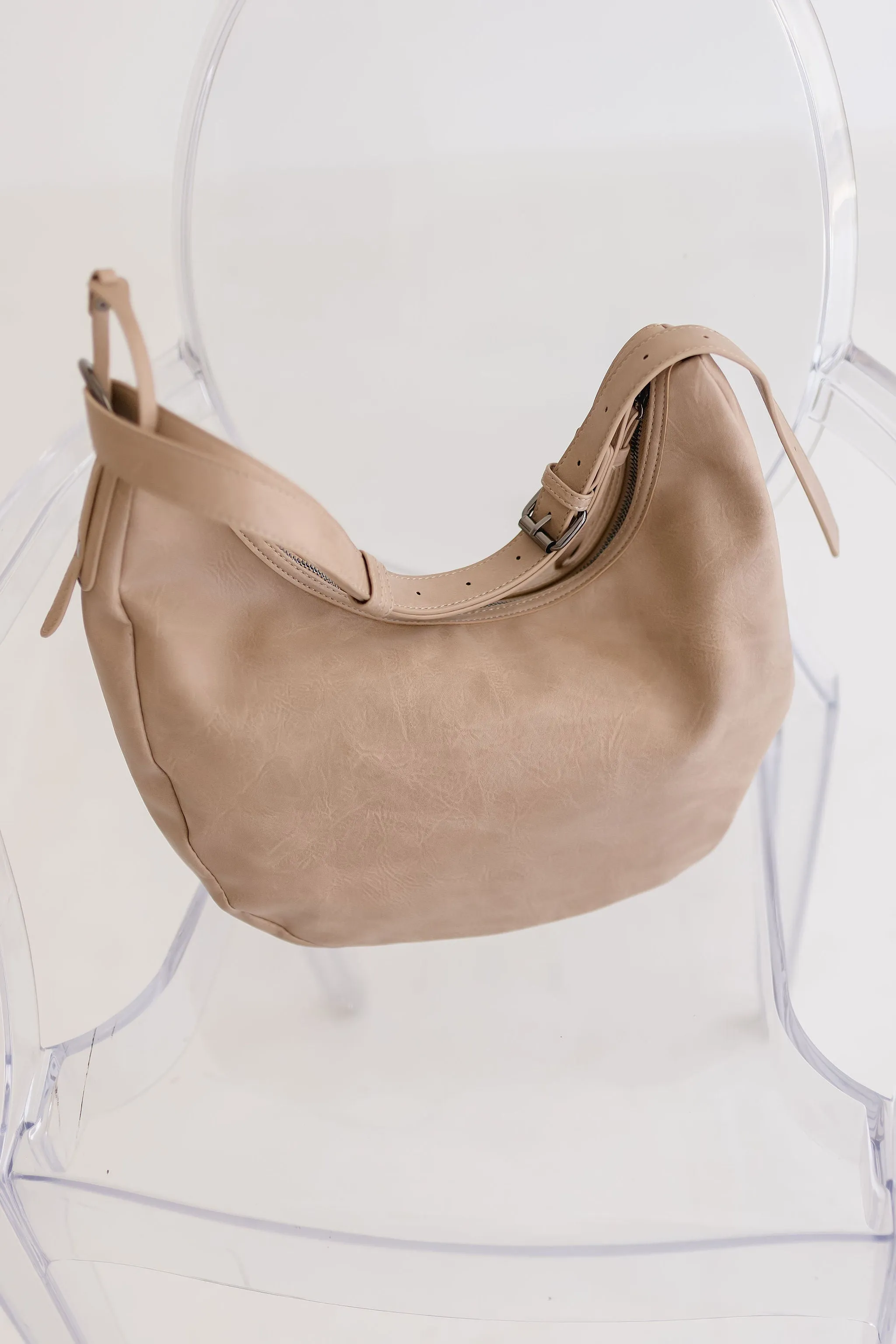 Leona Vegan Leather Hobo Shoulder Purse Taupe