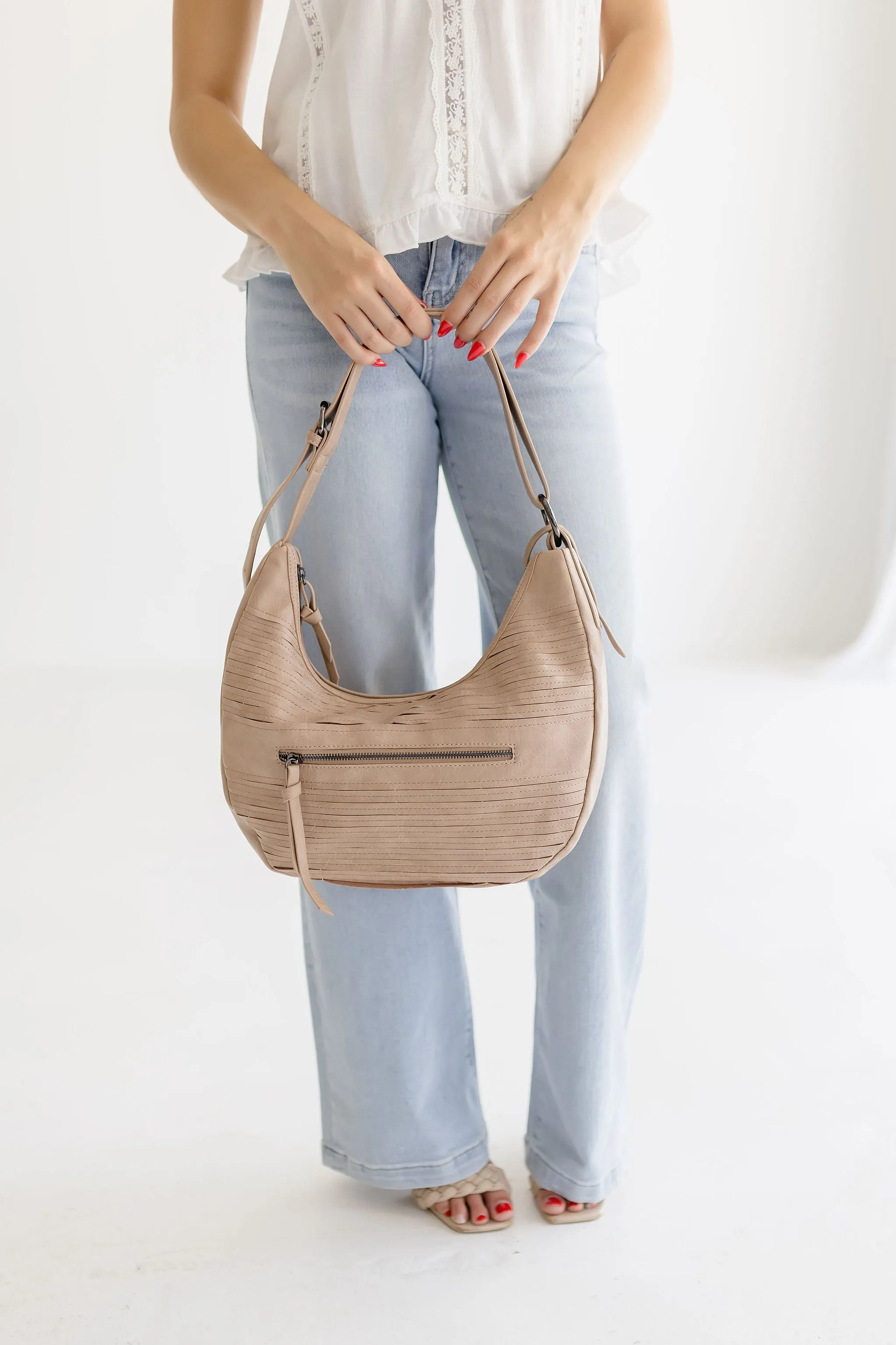 Leona Vegan Leather Hobo Shoulder Purse Taupe