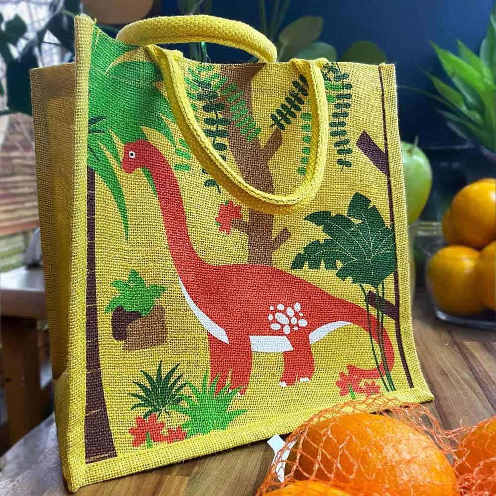 Medium Jute Shopping Bag by Shared Earth - Brontosaurus