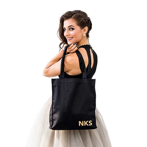 MODERN MONOGRAM BLACK CANVAS TOTE BAG