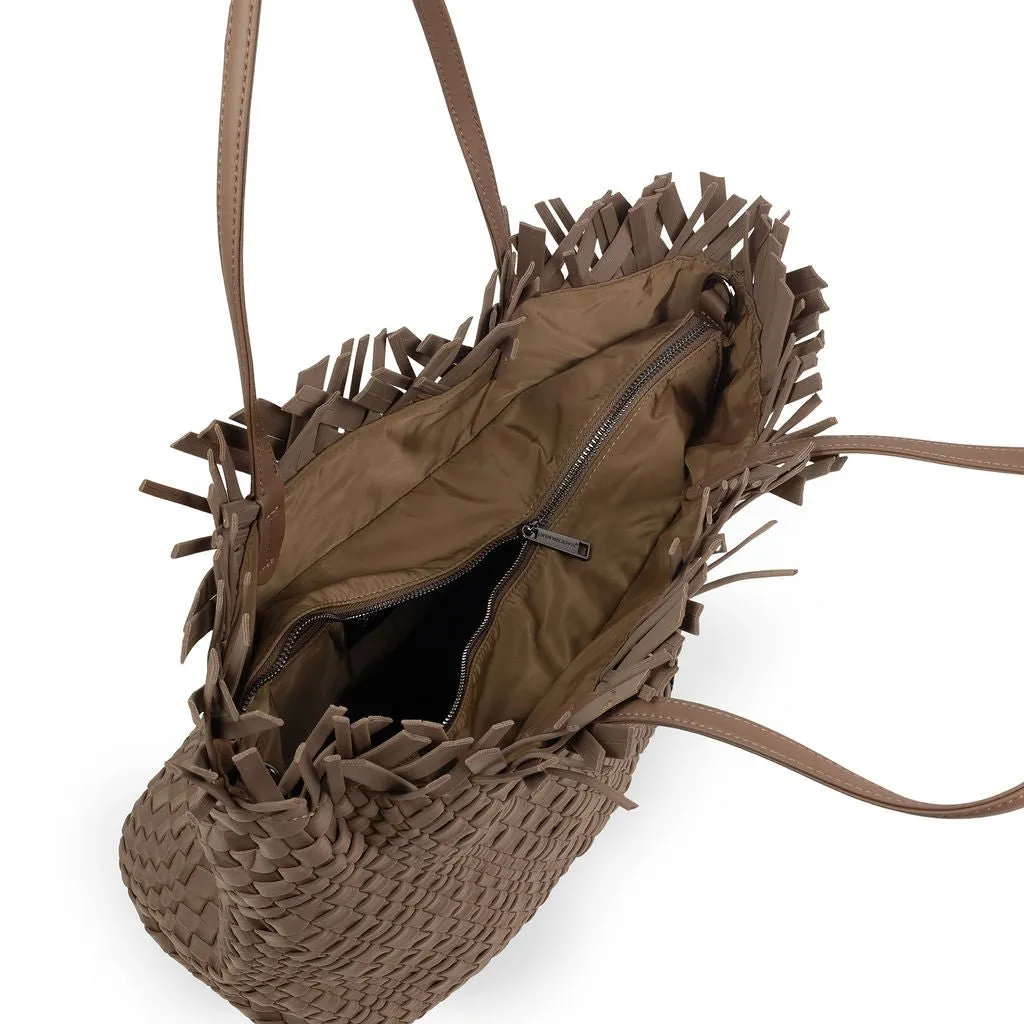 NEW: Vulcan Woven Large Tote (Fringed Top) - Buff