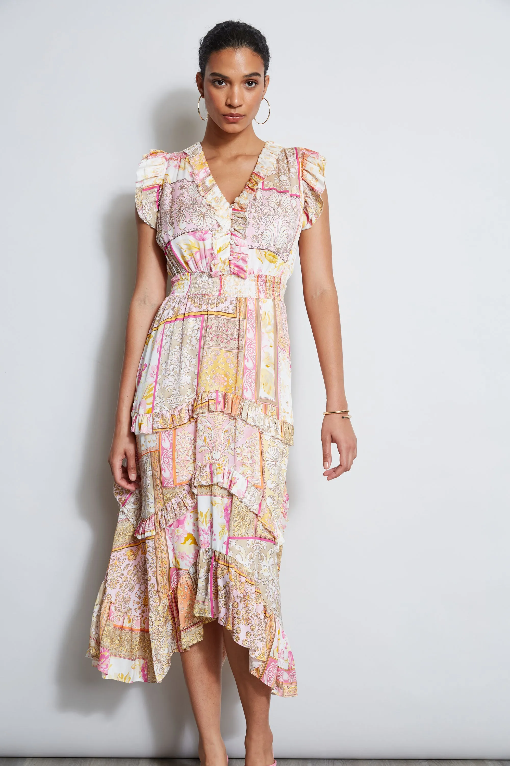 Patchwork Print Midi Dress