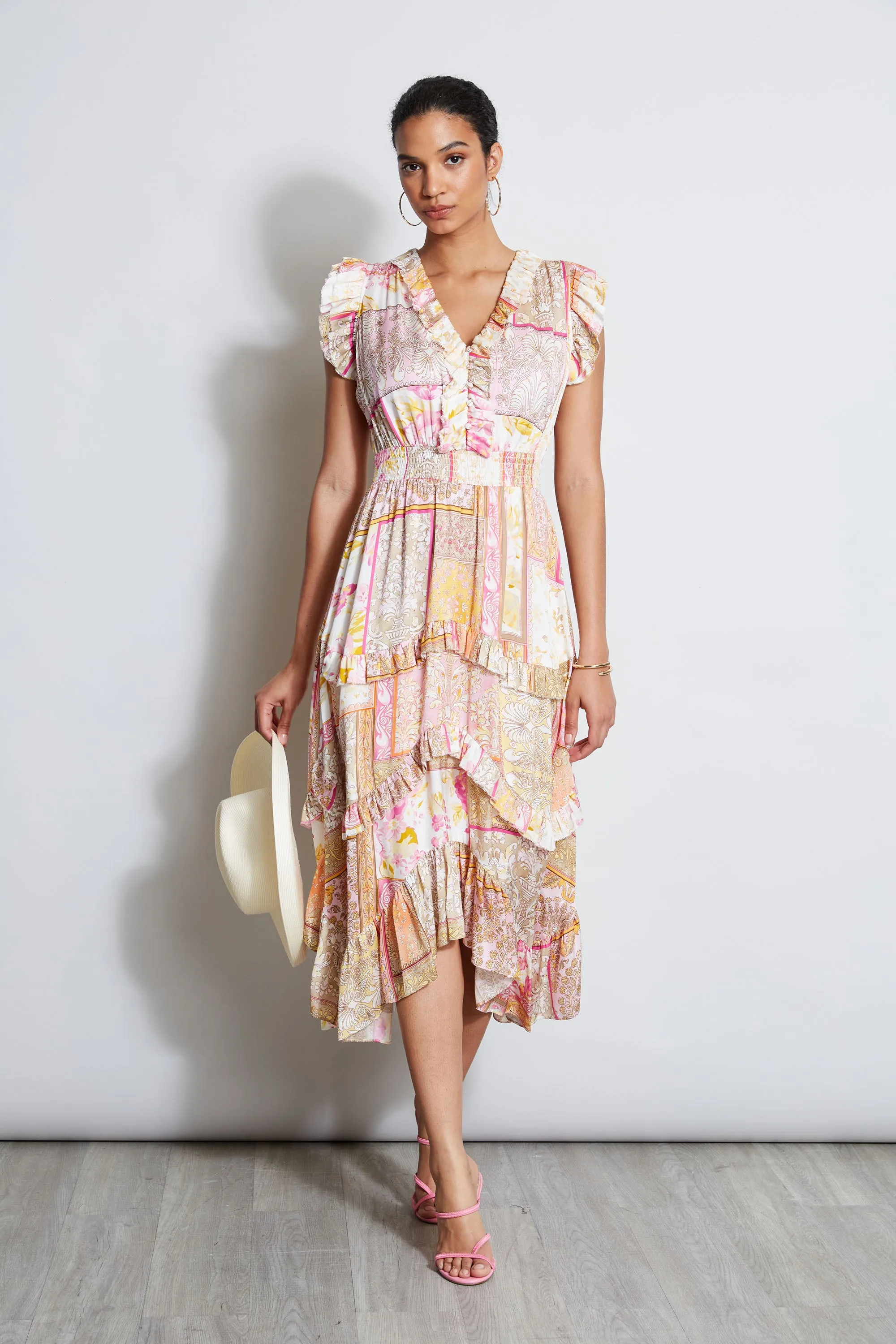 Patchwork Print Midi Dress