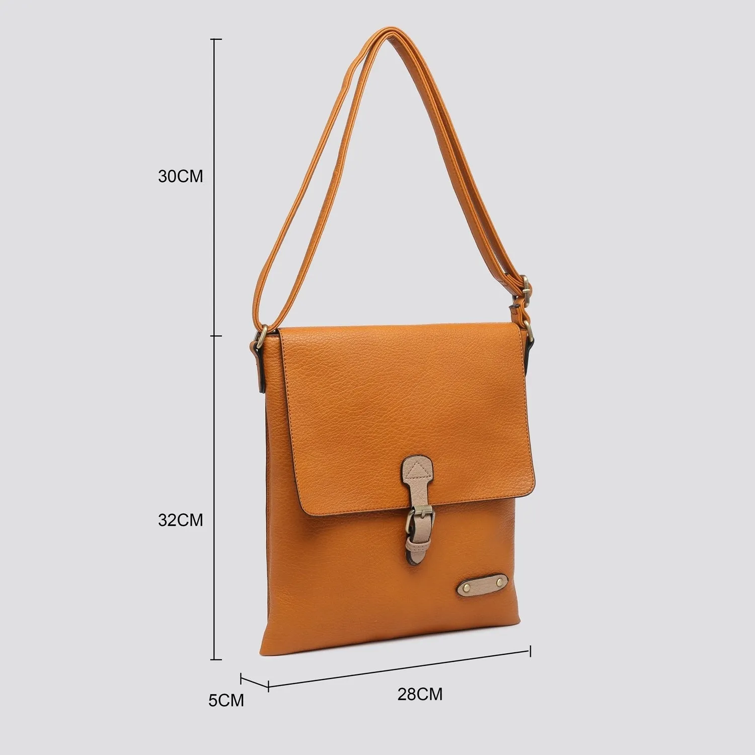 Plain Large Messenger Style Crossbody Bag With Tan Trim (8 Colours)