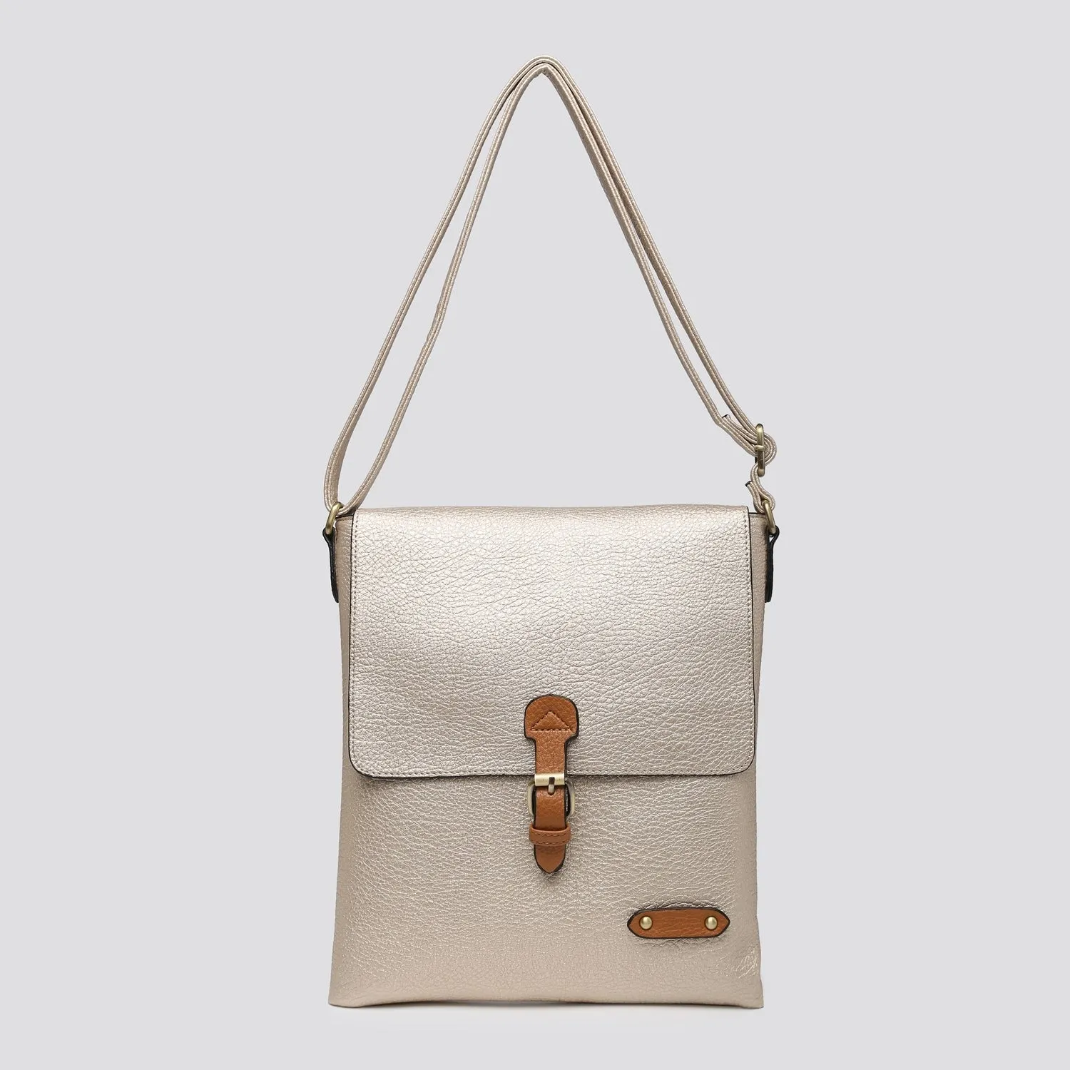 Plain Large Messenger Style Crossbody Bag With Tan Trim (8 Colours)