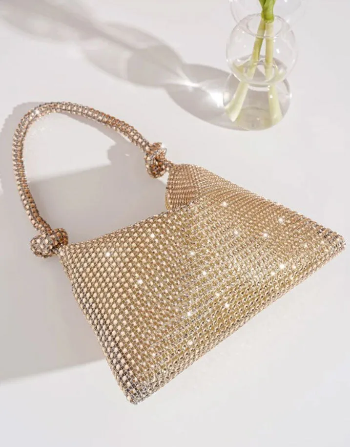 Rhinestone Glitter Bling Luxury Twist handle champagne Hobo Bag