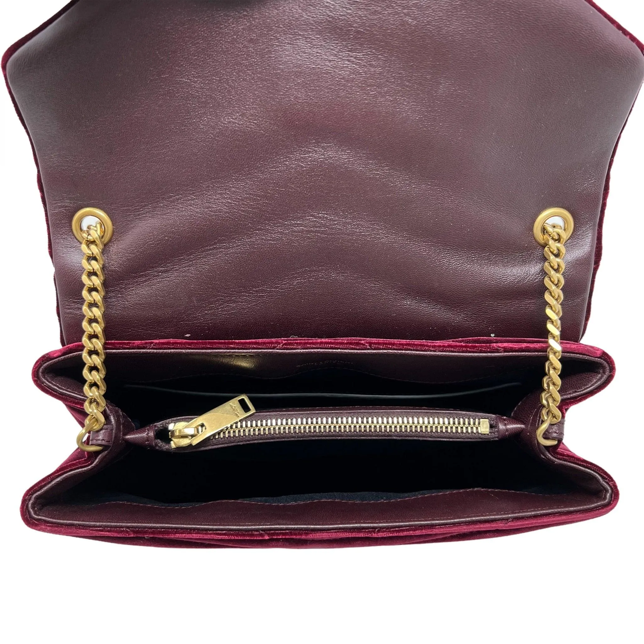 Saint Laurent Burgundy Velvet Small Loulou Bag