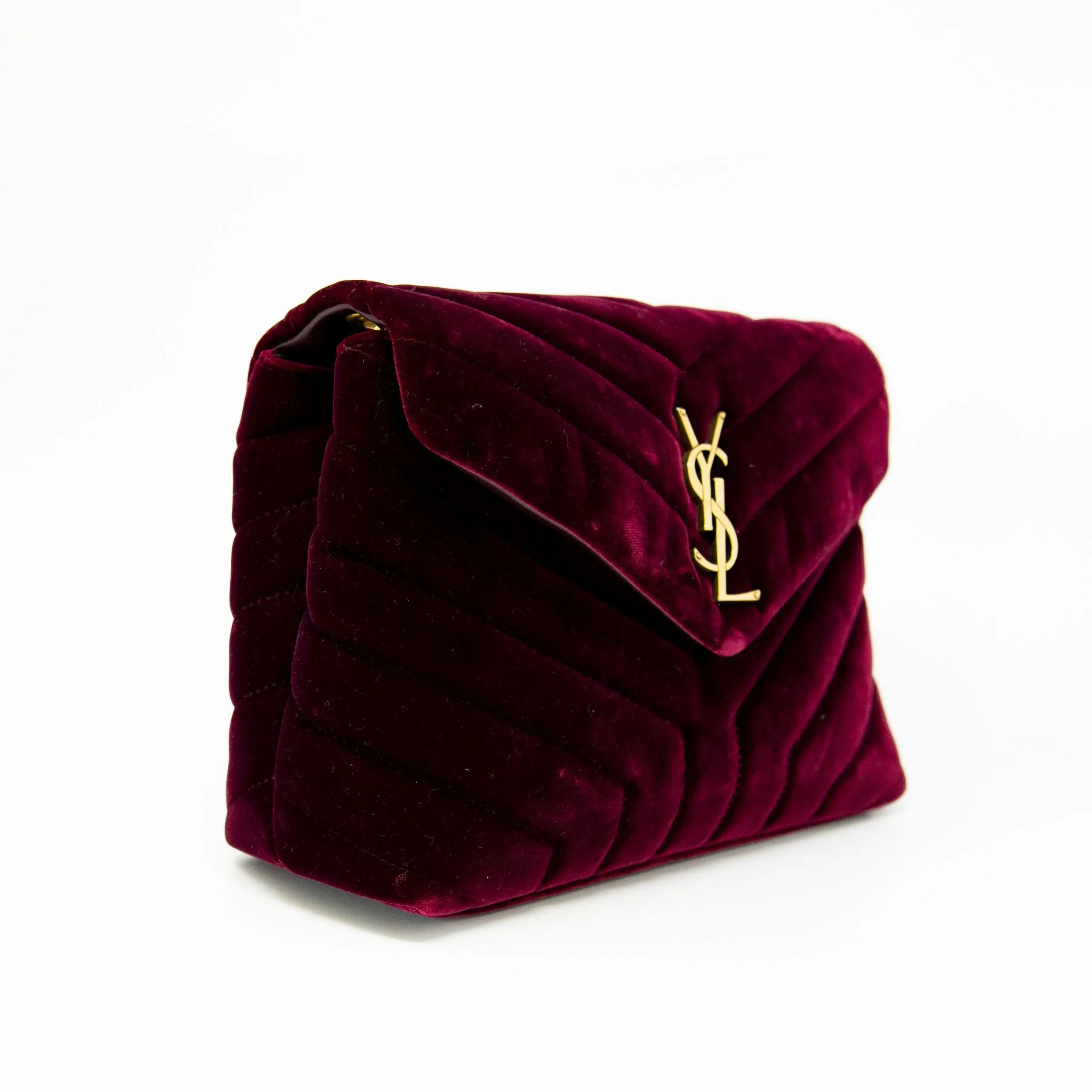 Saint Laurent Burgundy Velvet Small Loulou Bag