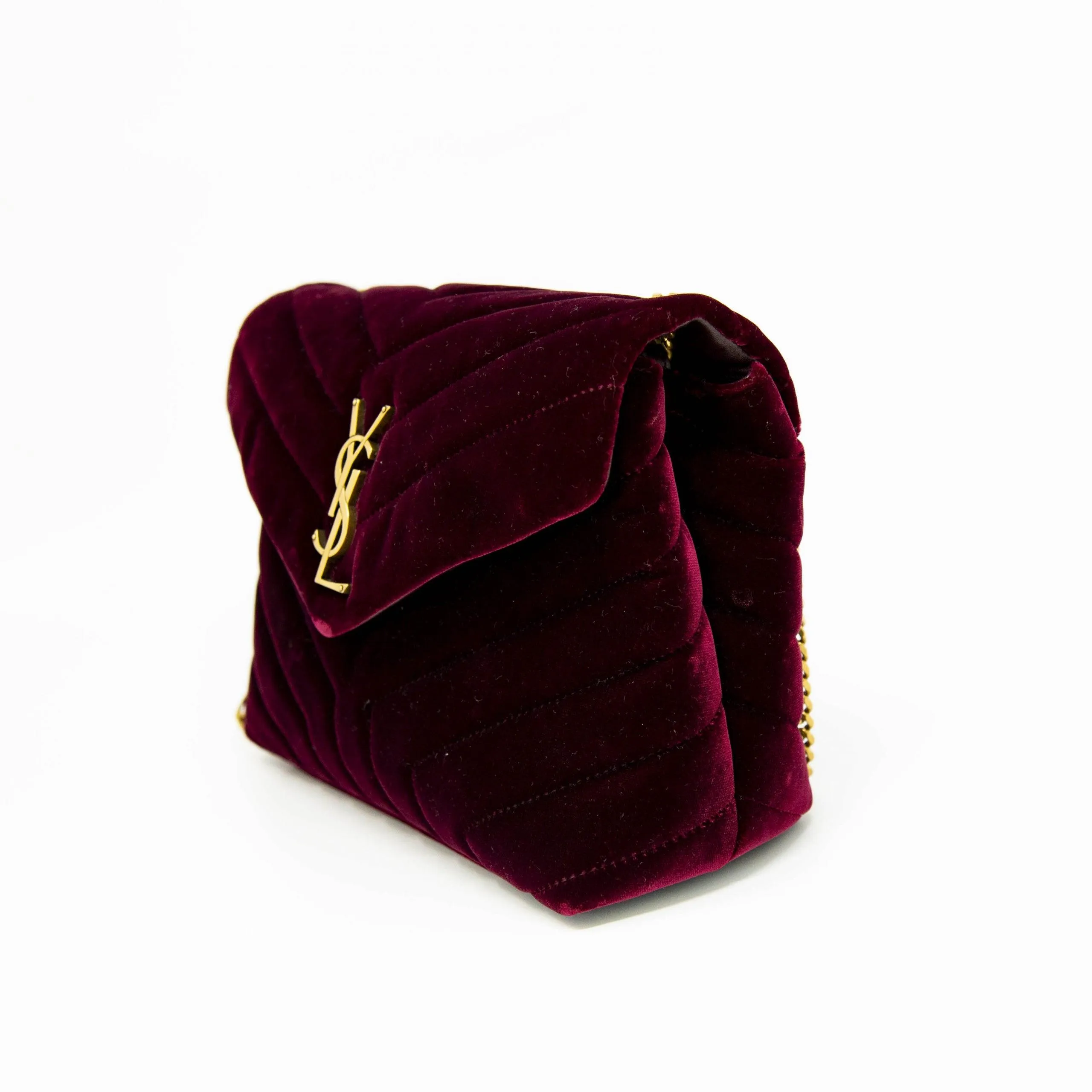 Saint Laurent Burgundy Velvet Small Loulou Bag