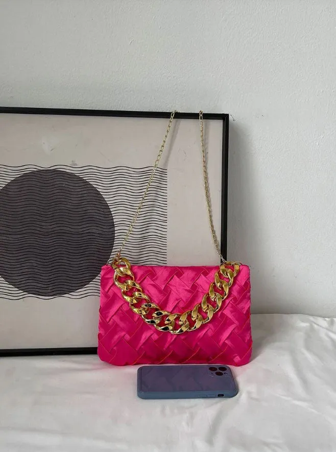 Spunkz Neon Pink Braided Detail Chain Square Bag