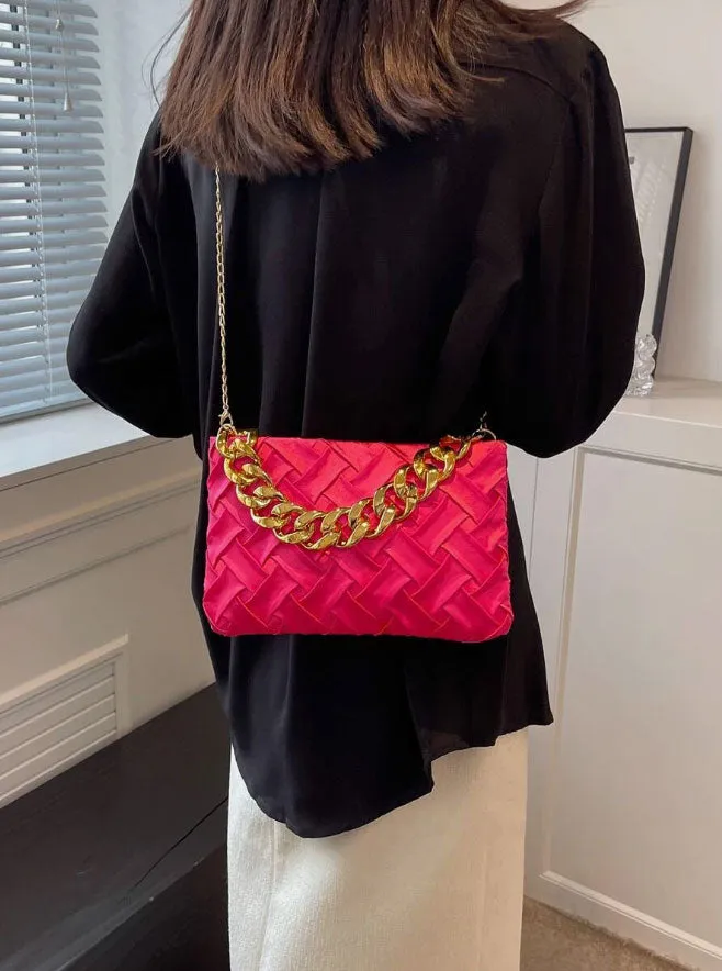 Spunkz Neon Pink Braided Detail Chain Square Bag