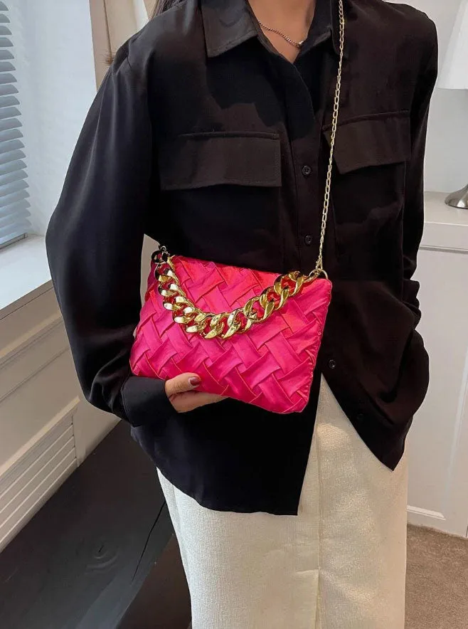 Spunkz Neon Pink Braided Detail Chain Square Bag