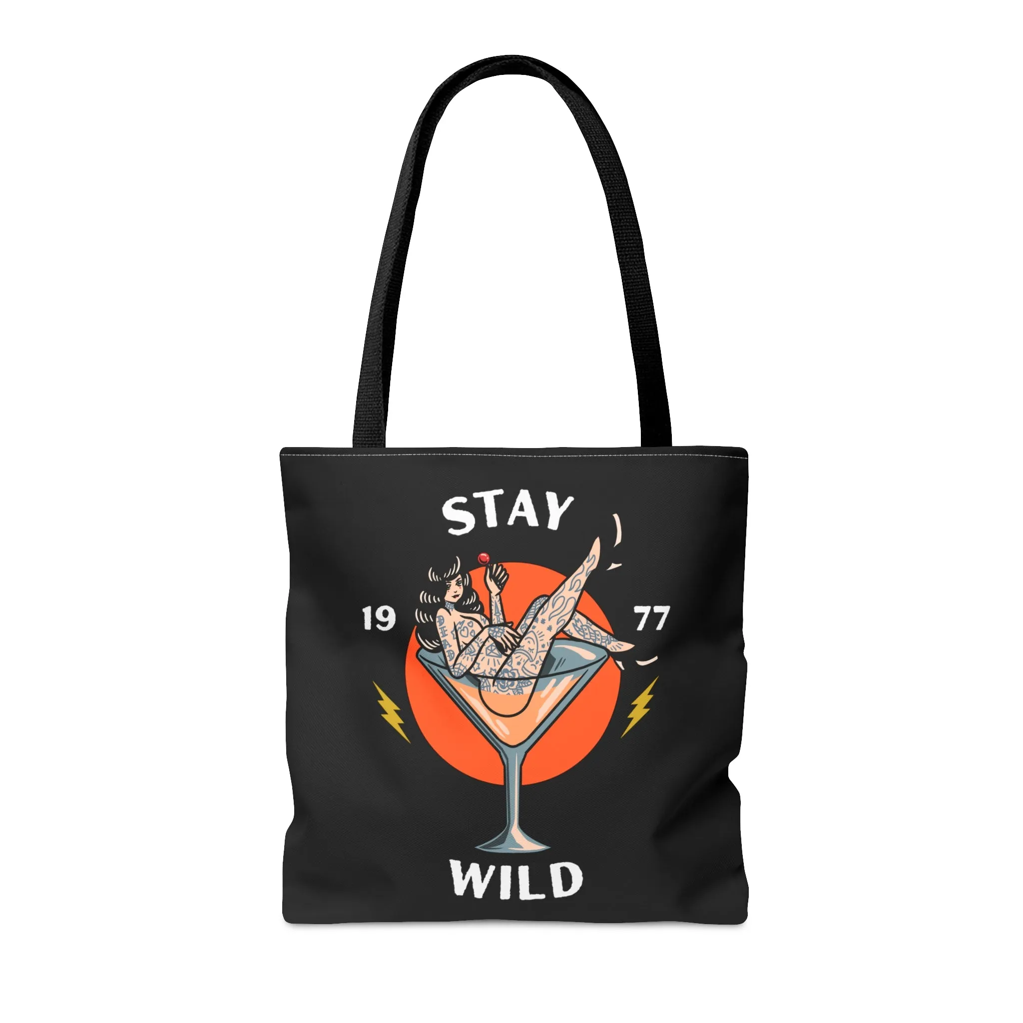 Stay Wild Tattooed Lady Tattoo Tote Bag in Black / Vintage American Old School Traditional Tattoo, Punk Rock Alternative Beach Shopping Bag