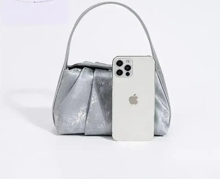 Sustainable Elegance Satin Cowhide Dumpling Handbag