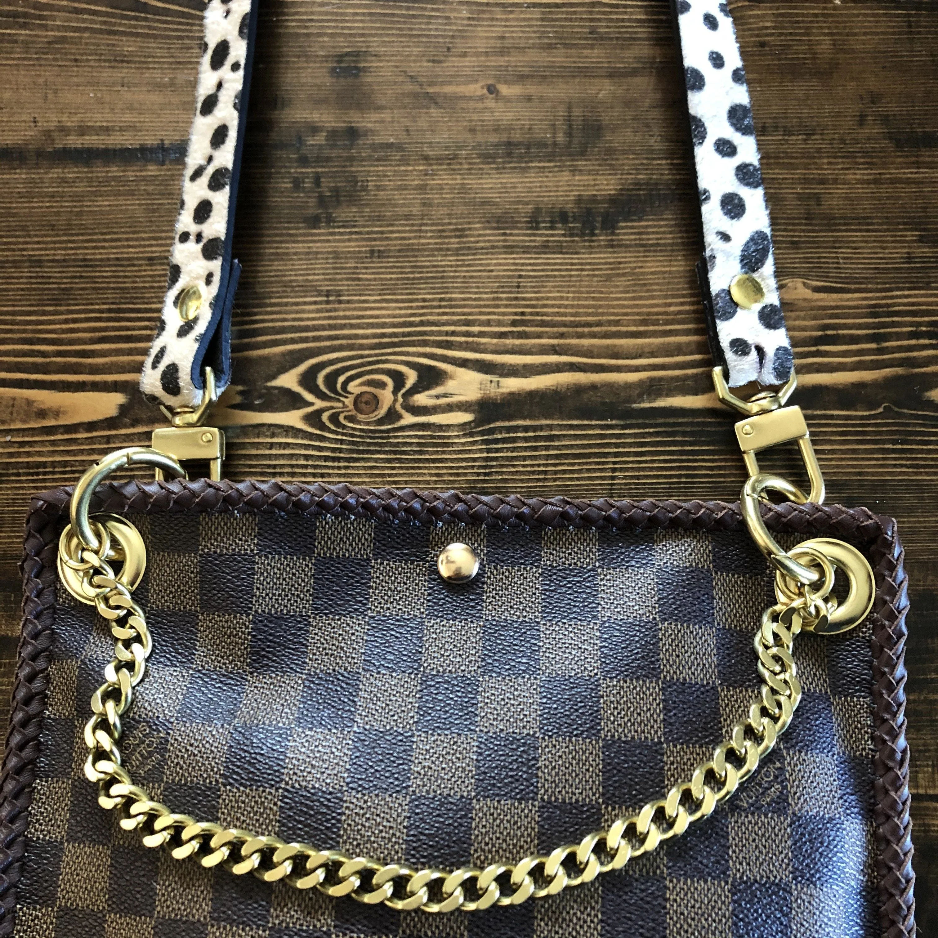 The Nuthatch - Vintage Damier Crossbody with Cheetah Strap