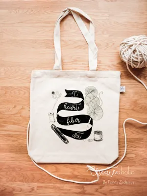 Tote bag "I heart fiber art" (100% recycled cotton)