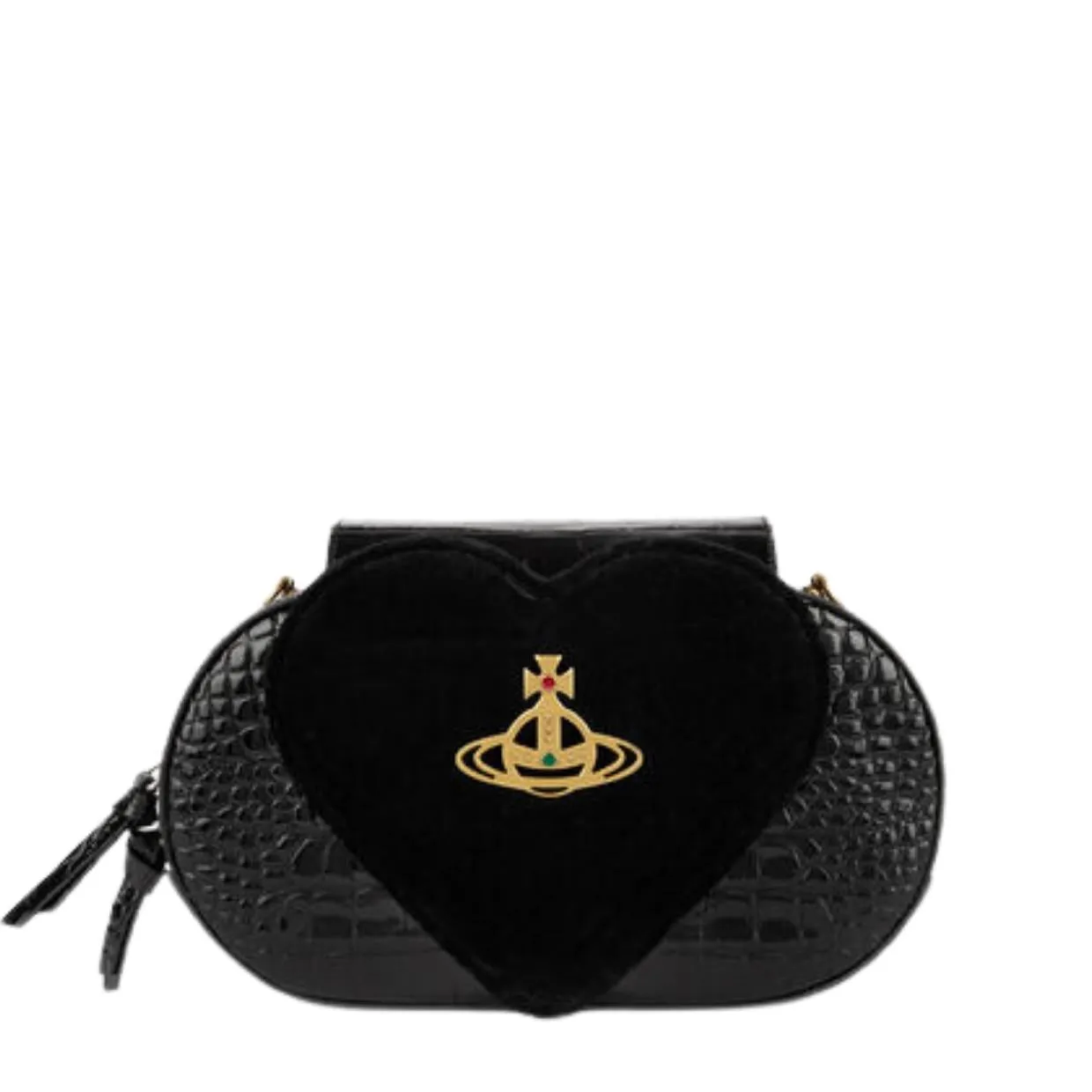 Vivienne Westwood Jonny Heart Flap Black Velvet Crossbody