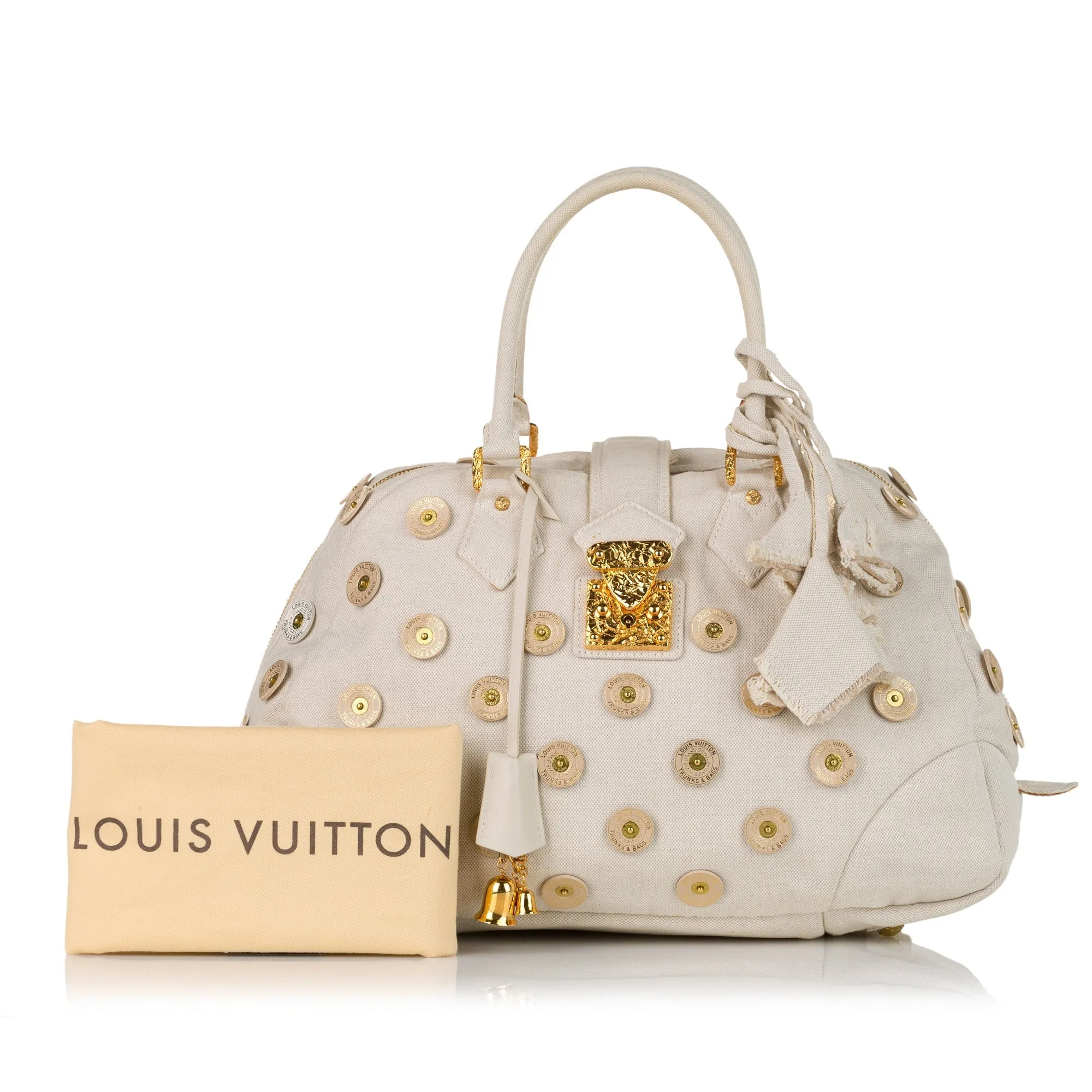 White Louis Vuitton Polka Dots Panama Bowly Tote Bag