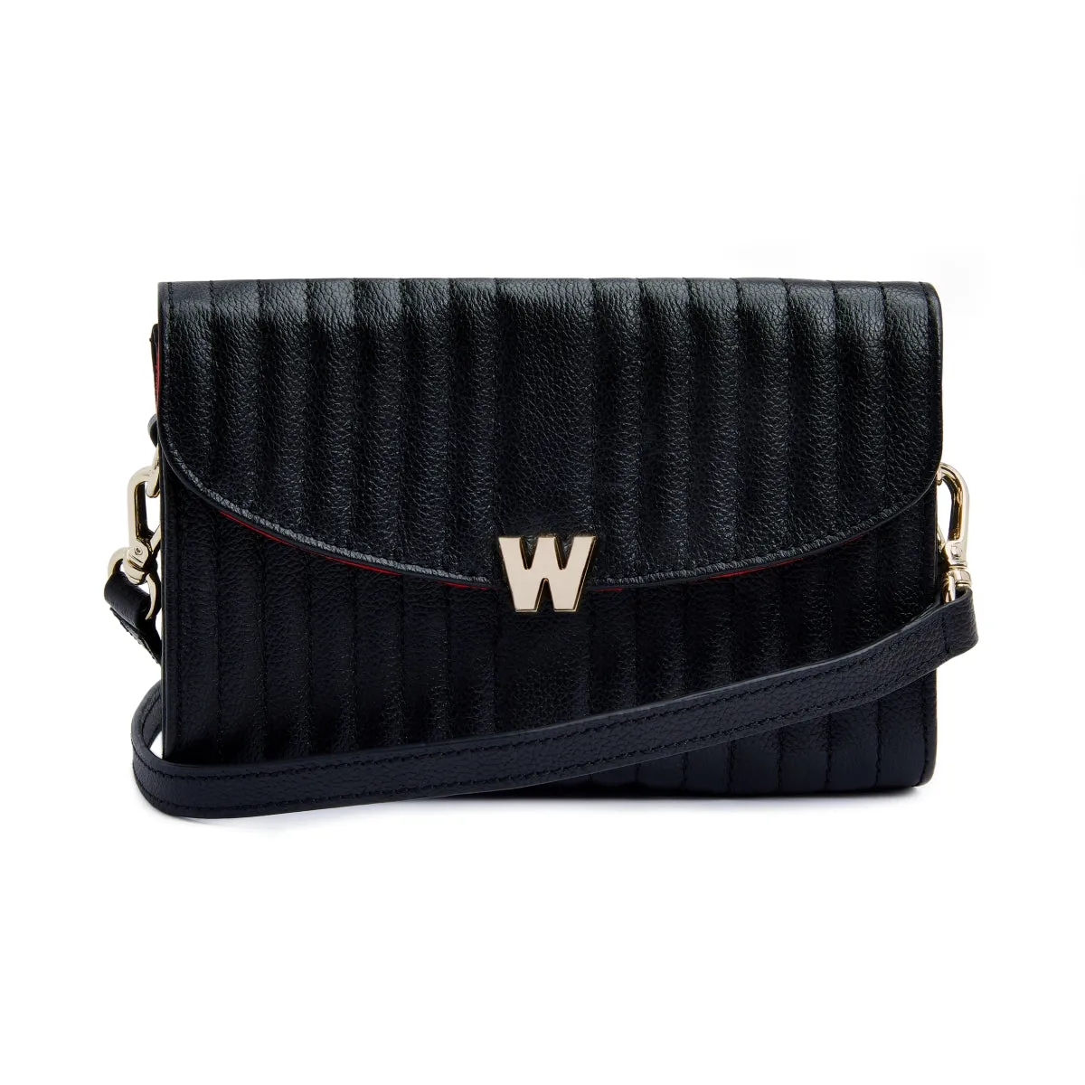 WOF Mimi Collection Leather Black Crossbody Bag with Wristlet