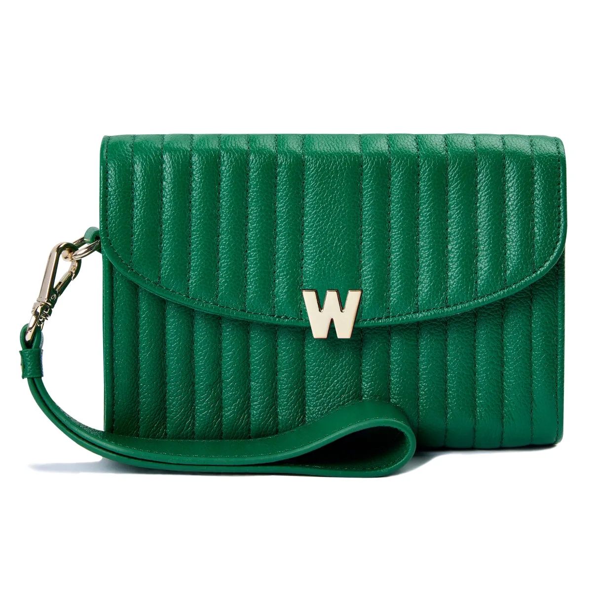 WOF Mimi Collection Leather Green Crossbody Bag with Wristlet and Lanyard