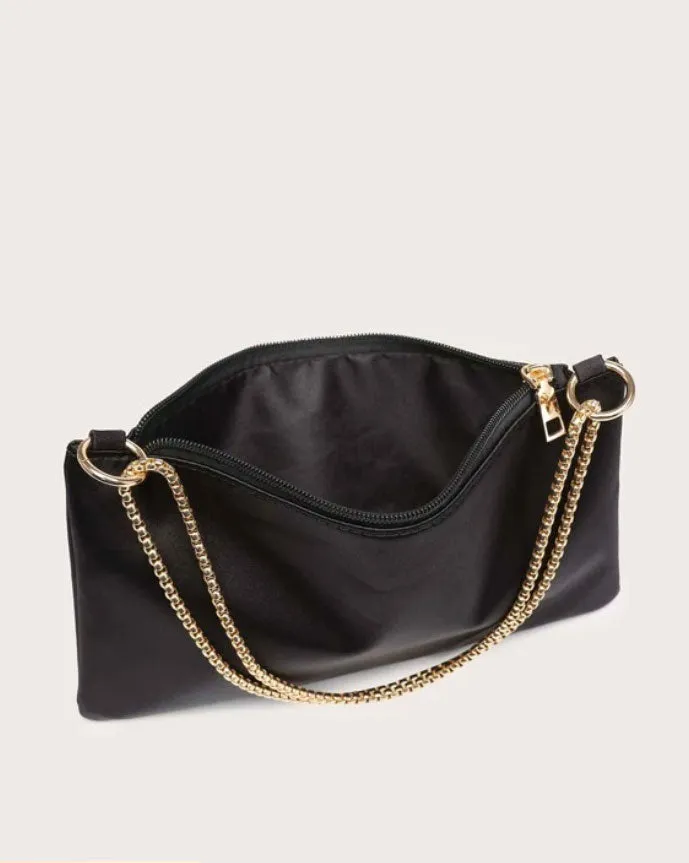 Women's Satin Black Evening Handbag Shoulder Bag Purse